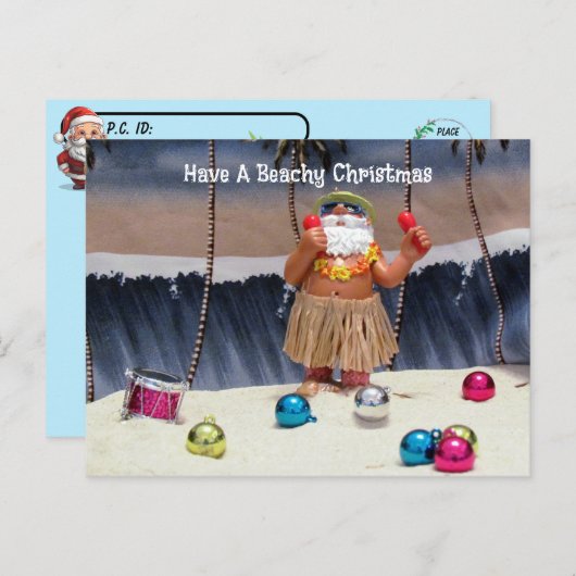 Postcrossing - Santa Claus Beach Party Kerstmis Briefkaart (Voorkant / Achterkant)