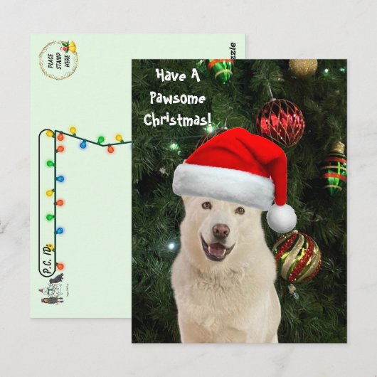 Postcrossing Santa Paws - De gelukkige Husky Kerst Briefkaart (Voorkant / Achterkant)