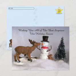 Postcrossing - Sneeuwman en rendier plezier winter Briefkaart