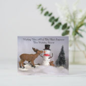Postcrossing - Sneeuwman en rendier plezier winter Briefkaart (Staand voorkant)