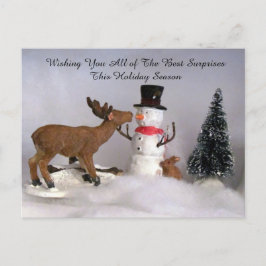 Postcrossing - Sneeuwman en rendier plezier winter Briefkaart