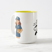 Postdame met post tweekleurige koffiemok (Voorkant links)