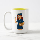 Postdame met post tweekleurige koffiemok (Links)