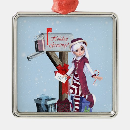 Postdrager Elf Mailbox Gifts Silver Ornament (Voorkant)