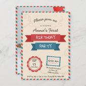 Postenveloppe. Verjaardagsuitnodiging. Kaart (Voorkant / Achterkant)