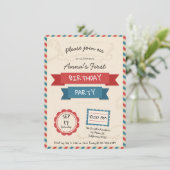 Postenveloppe. Verjaardagsuitnodiging. Kaart (Staand voorkant)