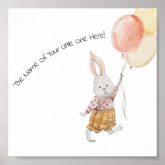 Poster (15,2 x 15,2cm) - Cute Rabbit With Balloons (Voorkant)