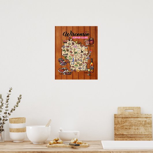 Poster - 16 x 20 - Wisconsin Supper Club Map (Keuken)