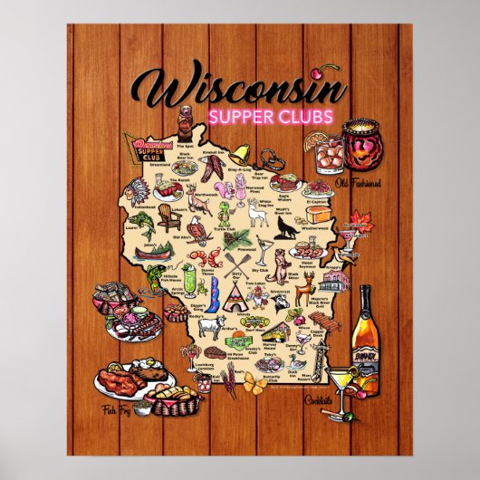 Poster - 16 x 20 - Wisconsin Supper Club Map (Voorkant)