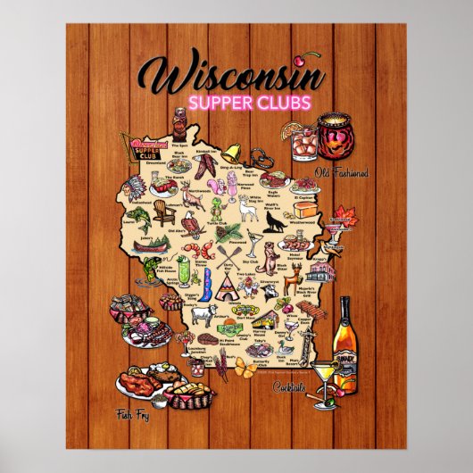 Poster - 16 x 20 - Wisconsin Supper Club Map (Voorkant)