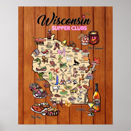 Poster - 16 x 20 - Wisconsin Supper Club Map (Voorkant)