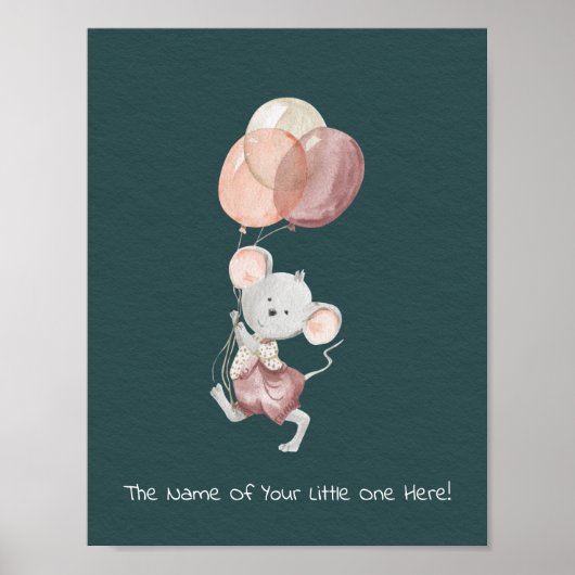Poster (21.6x27.9 cm) - Little Mouse With Balloons (Voorkant)