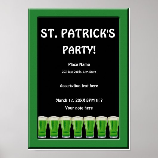 Poster 2 van de Groene Beer St Patrick's Party (Voorkant)