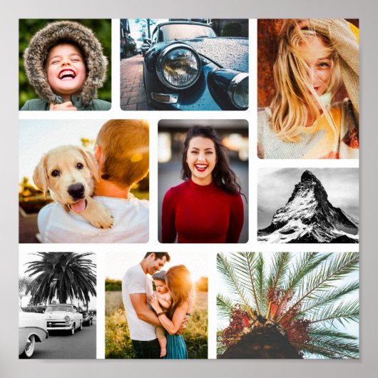 Poster 9 Sjabloon voor fotocollage, omhuld wit (Voorkant)