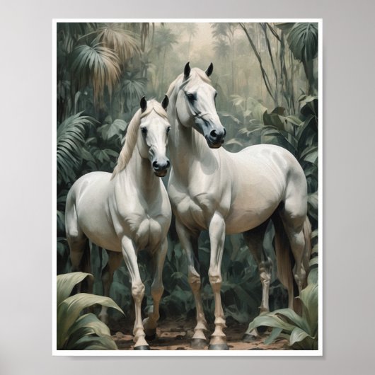 Poster Abstracte Kunst Witte Paarden Wandkunst (Voorkant)