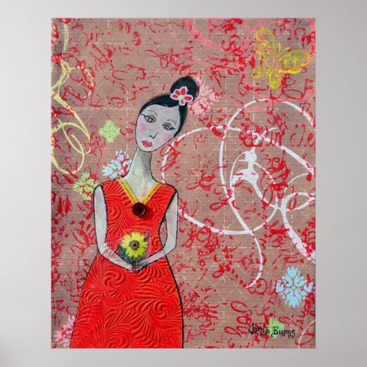 Poster: Adeline in de Rode Dress Poster (Voorkant)