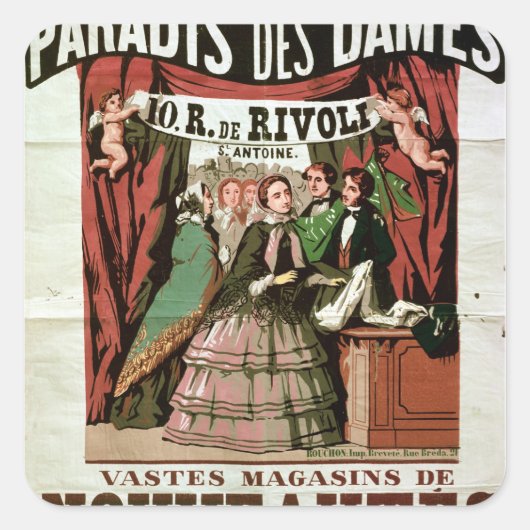 Poster adverteren "Au Paradis des Dames" Vierkante Sticker (Voorkant)