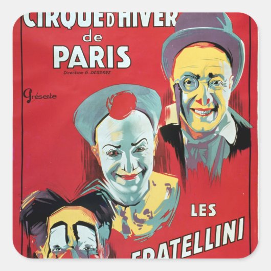 Poster adverteren de Cirque d'Hiver de Paris Vierkante Sticker (Voorkant)