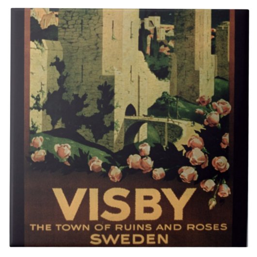 Poster adverteren de stad Visby, Zweden (colo) Tegeltje (Voorkant)