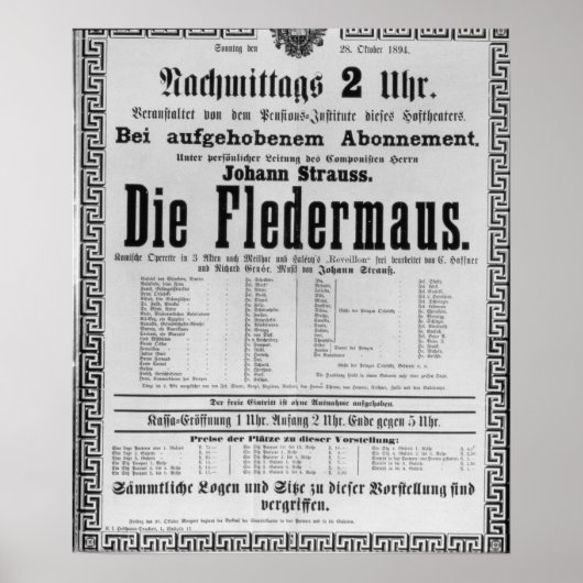 Poster adverteren Die Fledermaus door Johann (Voorkant)