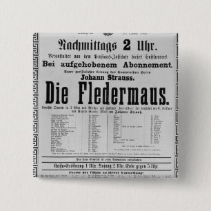 Poster adverteren Die Fledermaus door Johann Vierkante Button 5,1 Cm