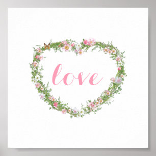 Poster/Afbeelding - Floral Heart Love Poster