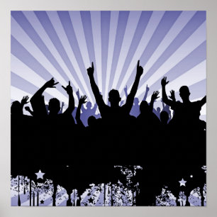 POSTER/AFDRUKGrunge Party Crowd Silhouette Indigo Poster
