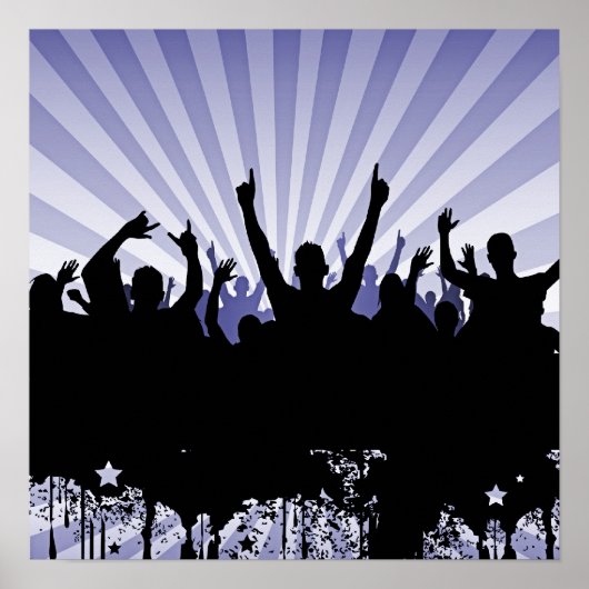 POSTER/AFDRUKGrunge Party Crowd Silhouette Indigo Poster (Voorkant)