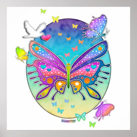 Poster, afdrukken, kunst - BUTTERFLY POP ART Poster (Voorkant)