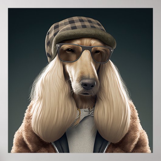 Poster Afghaanse hond Hipster Dog (Voorkant)