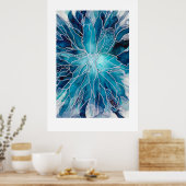 Poster - Alcohol Inkt Kunst Blauwe Witte Bloem (Keuken)