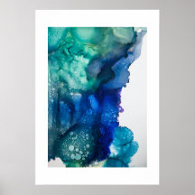 Poster - Alcohol Inkt Kunstposters Blauw Groen
