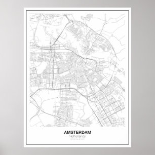Poster Amsterdam minimalistische kaart (stijl 2)