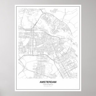 Poster Amsterdam minimalistische kaart (stijl 2)