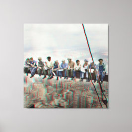 Poster Anaglyph 3D- Lunch atop Skyscraper New York Canvas Afdruk
