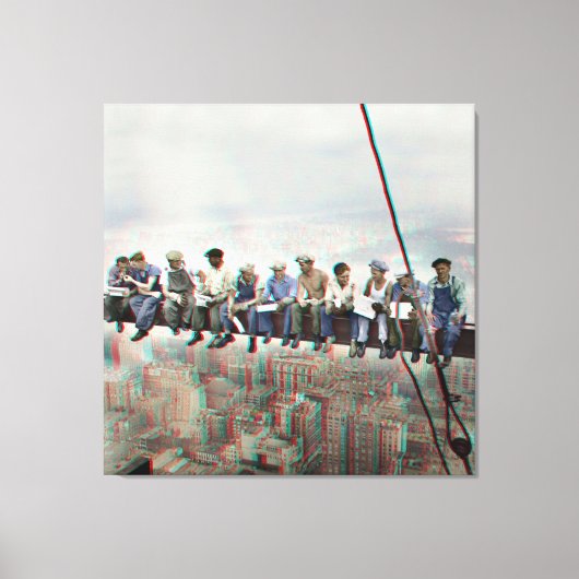 Poster Anaglyph 3D- Lunch atop Skyscraper New York Canvas Afdruk (Voorkant)