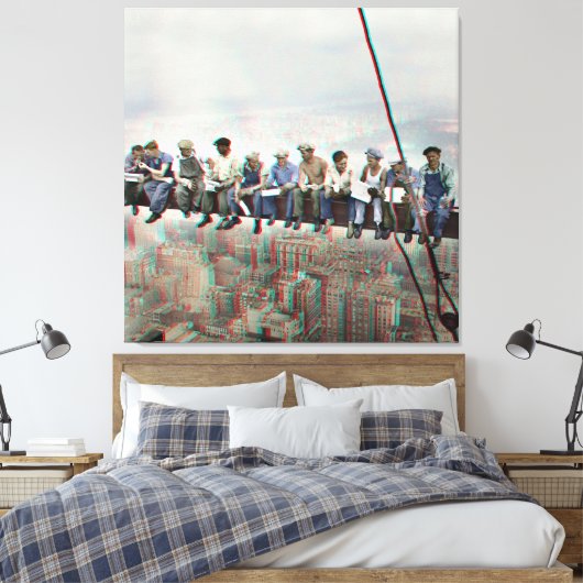 Poster Anaglyph 3D- Lunch atop Skyscraper New York Canvas Afdruk (Insitu (Slaapkamer))