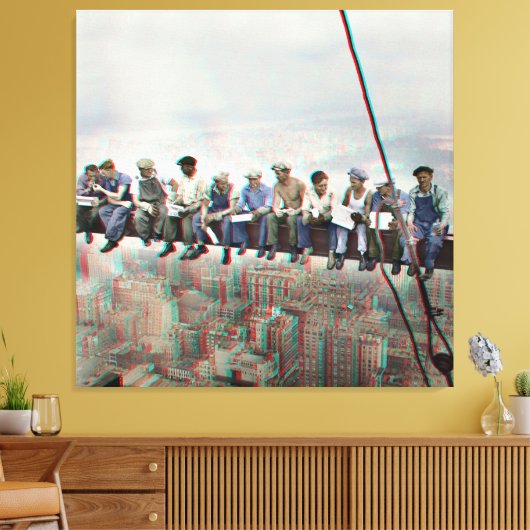 Poster Anaglyph 3D- Lunch atop Skyscraper New York Canvas Afdruk (Insitu (Woonkamer))