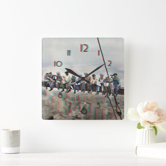 Poster Anaglyph 3D- Lunch atop Skyscraper New York Vierkante Klok (Huis)