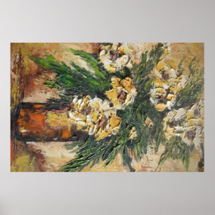 Poster Ann Hayes schildert gele bloemen in vet
