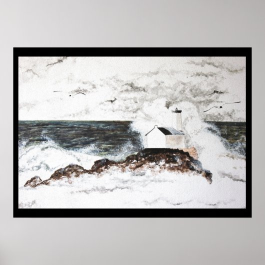 Poster aquarelle phare tempête Bretagne île (Voorkant)