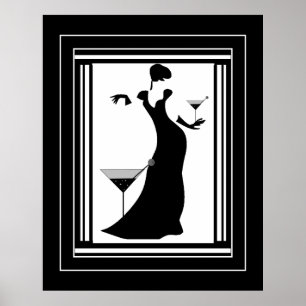 Poster ART DECO DAME Zwart Wit