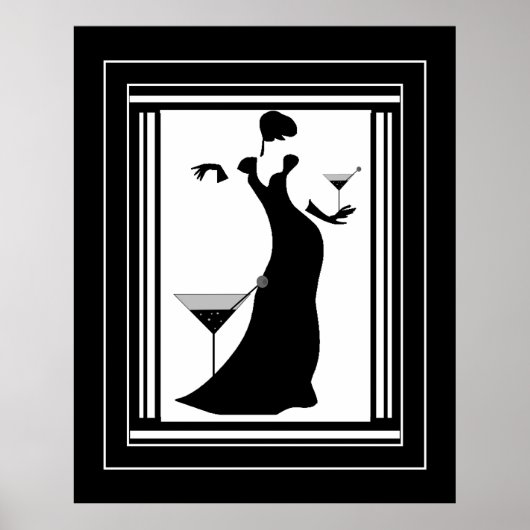 Poster ART DECO DAME Zwart Wit (Voorkant)