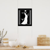 Poster ART DECO DAME Zwart Wit Omgekeerd (Keuken)