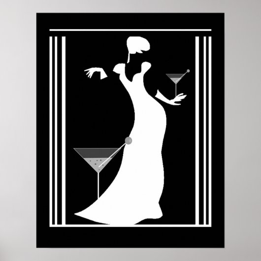Poster ART DECO DAME Zwart Wit Omgekeerd (Voorkant)