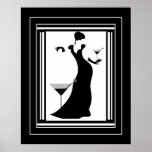 Poster ART DECO LADY Black White<br><div class="desc">GROTE Poster ART DECO LADY Black White bird Martini</div>