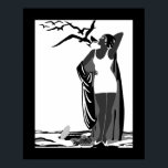 Poster ART DECO LADY Black White<br><div class="desc">Poster ART DECO LADY Black White bird Martini</div>