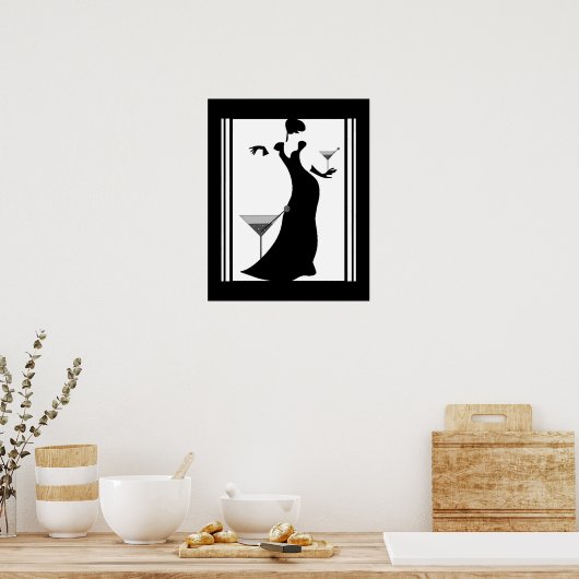 Poster ART DECO LADY Black White (Keuken)