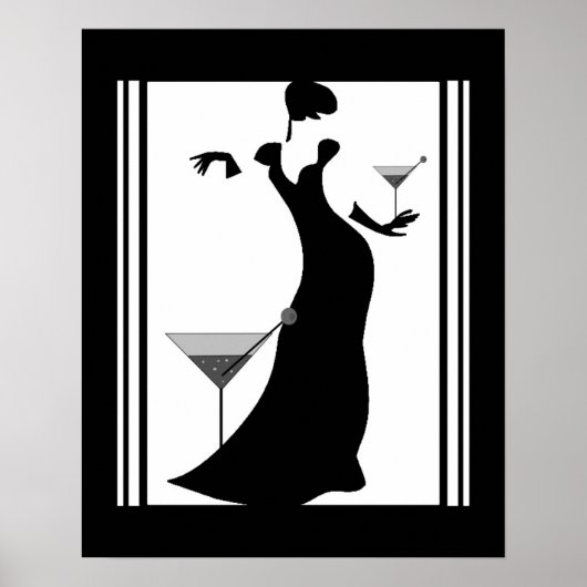 Poster ART DECO LADY Black White (Voorkant)