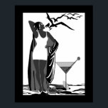 Poster ART DECO LADY Black White Martini<br><div class="desc">Poster ART DECO LADY Black White Martini</div>